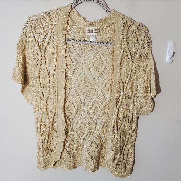 New gold metallic open weave crocheted‎ cardigan plus size 3X - Picture 1 of 4